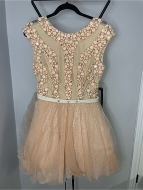 Sherri Hill Peach Embellished Tulle Party Dress